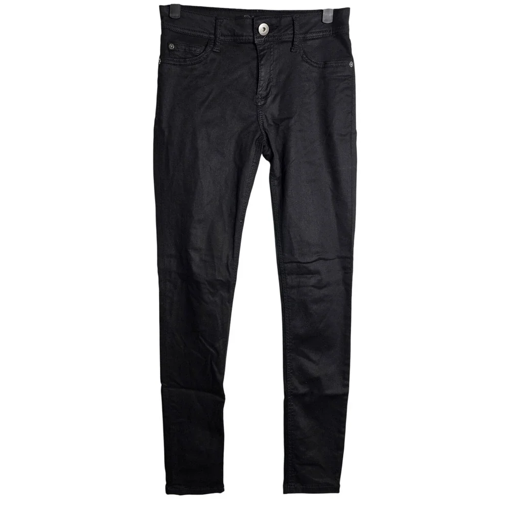 DL1961 Florence Skinny Jeans Black Coated Waxed Size 25